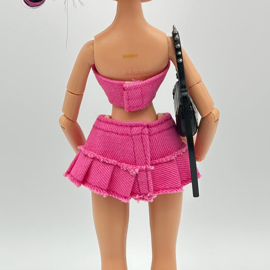 Pleaded denim mini skirt (pink)