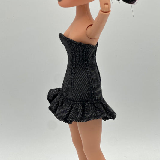 Denim ruffle dress (black)