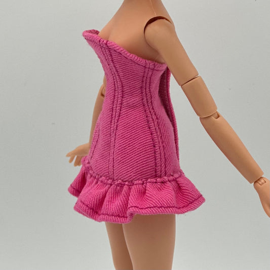 Denim ruffle dress (pink)