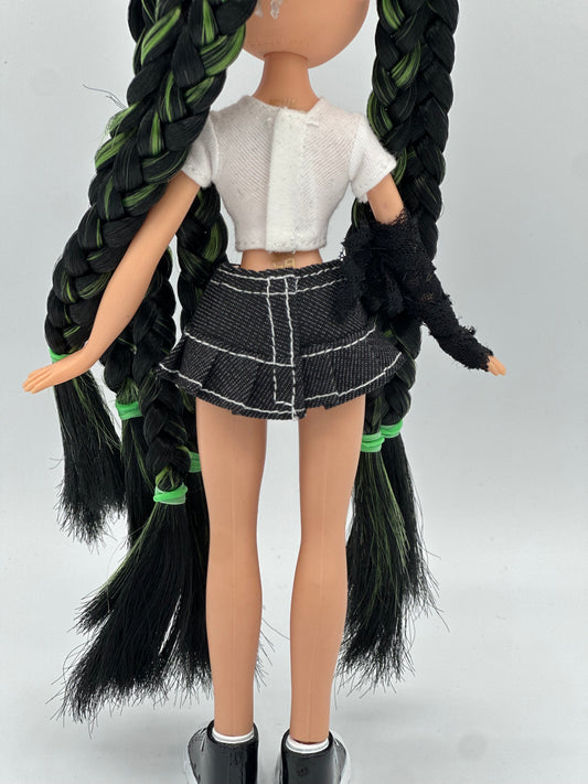 Pleaded denim mini skirt (black)