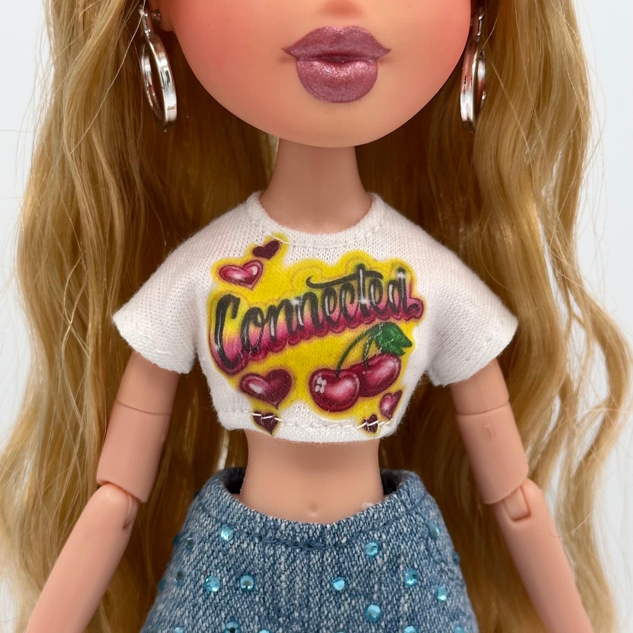 “Connected” (cherry) airbrush cropped tee