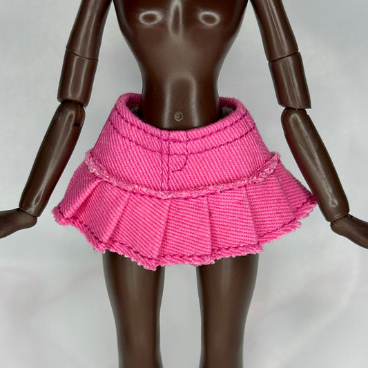 Pleaded denim mini skirt