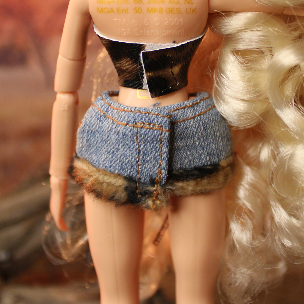 Denim & cheetah faux fur mini skirt