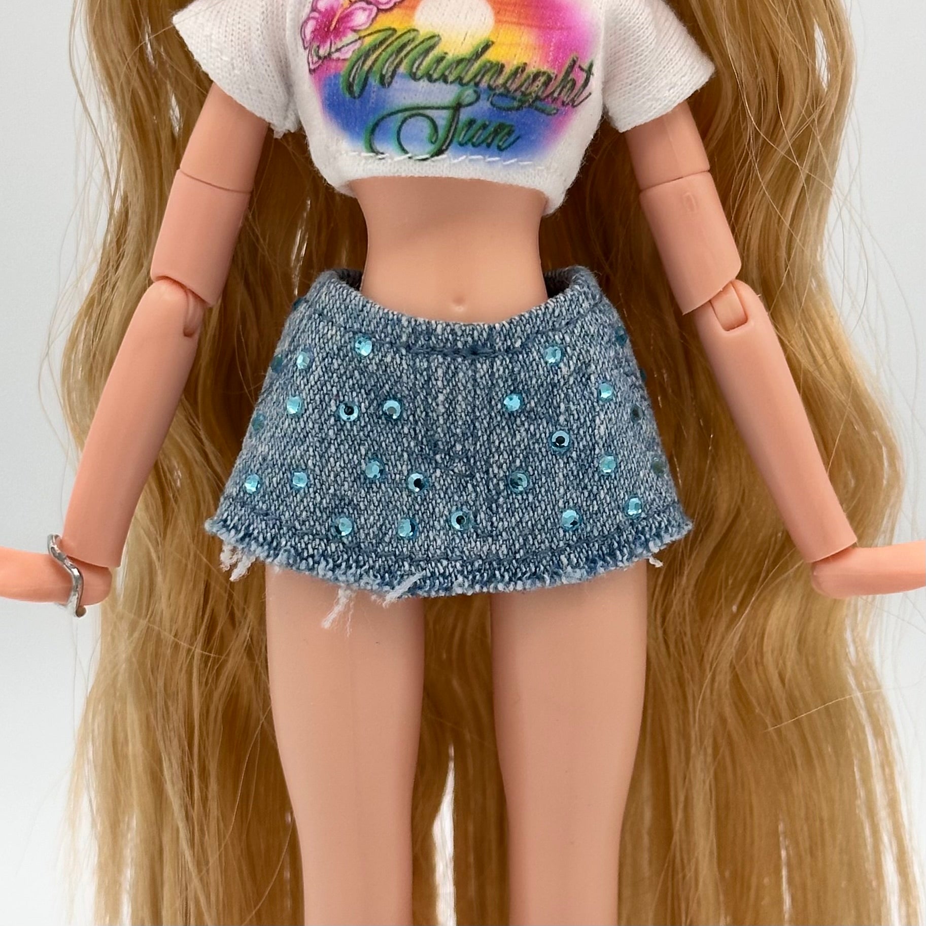 Rhinestone denim mini skirt